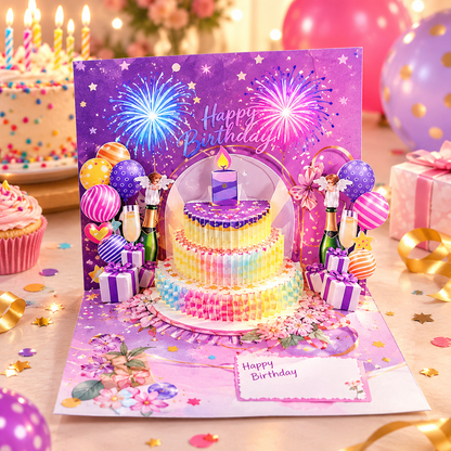 🎂 3D Musical Birthday Card with Blow-Out Candle & Firework Lights