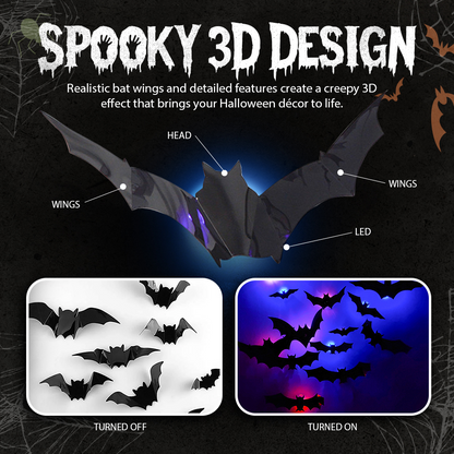 Halloween 3D Light-Up Bat Decorations