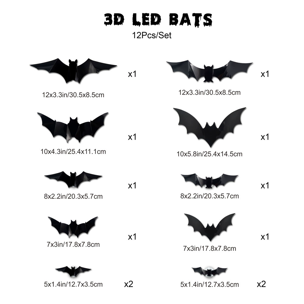 Halloween 3D Light-Up Bat Decorations