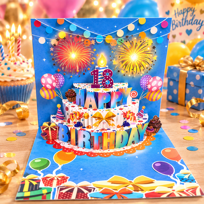 🎂 3D Musical Birthday Card with Blow-Out Candle & Firework Lights
